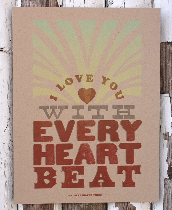 Every Heart Beat letterpress print - kraft