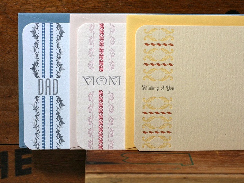 Letterpress Spring flat cards, set of 6