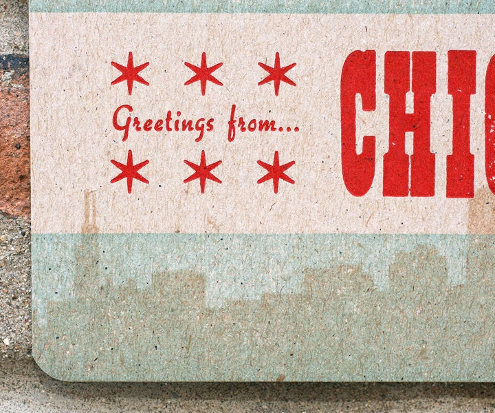 Greetings From Chicago letterpress postcard