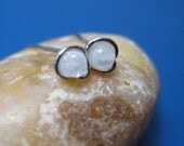 Tiny Silver Moonstone Stud Earrings