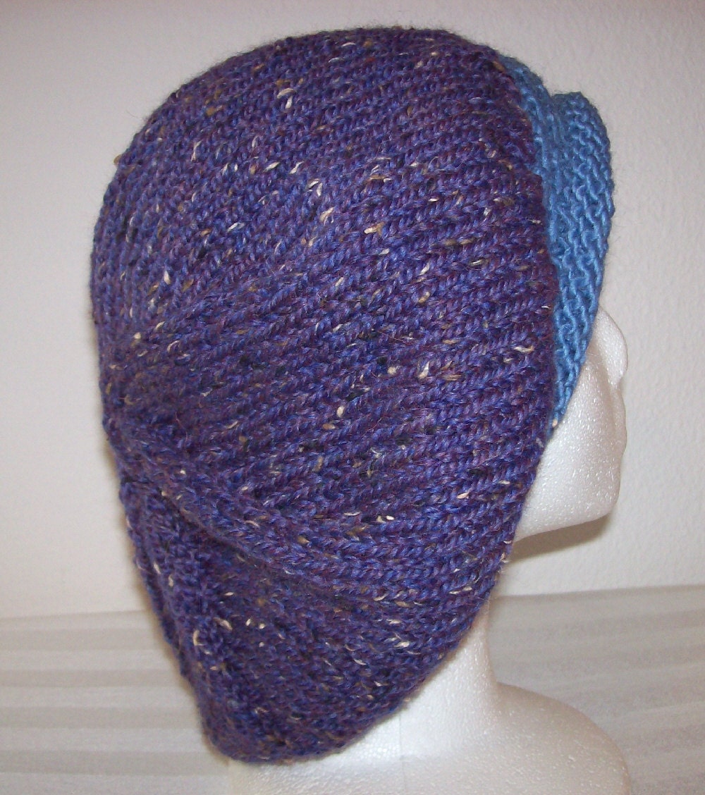 Rolled Brim Wool/Alpaca-Tweed Tam - Slouchy Knit Beret - Knitted Dreadlock Tam - Morning Glory