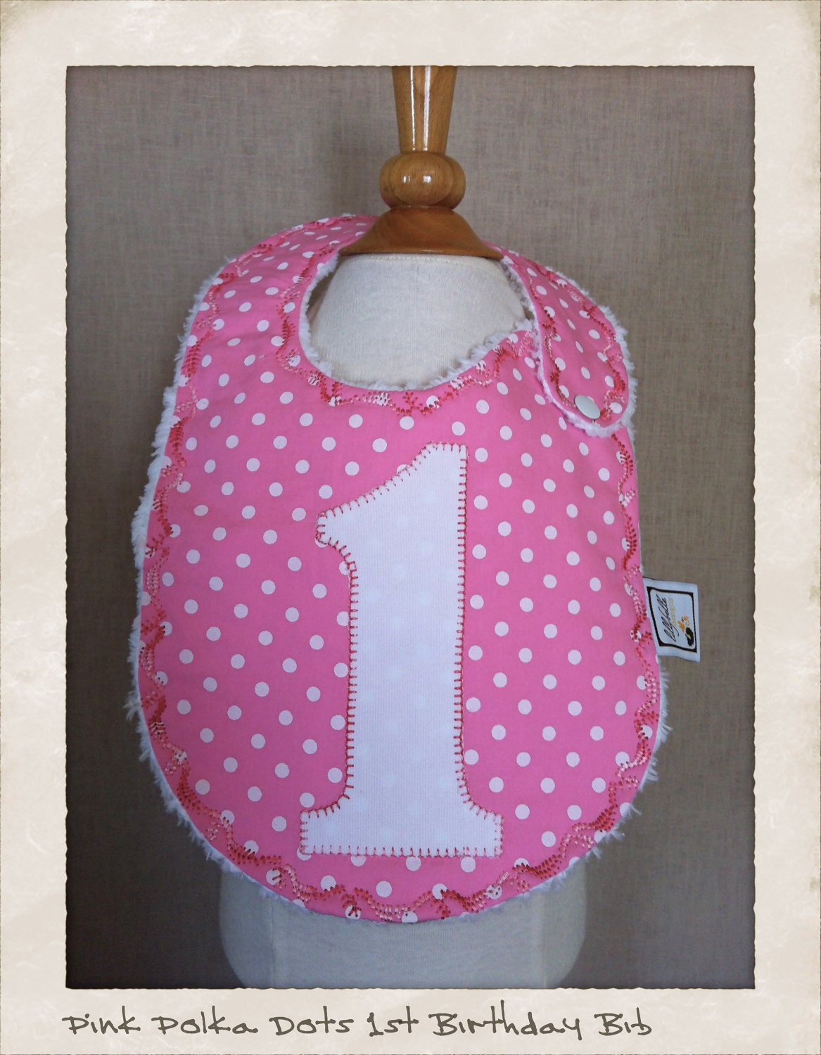pink and white polka dots couture 1st birthday bib by lillybelle designs