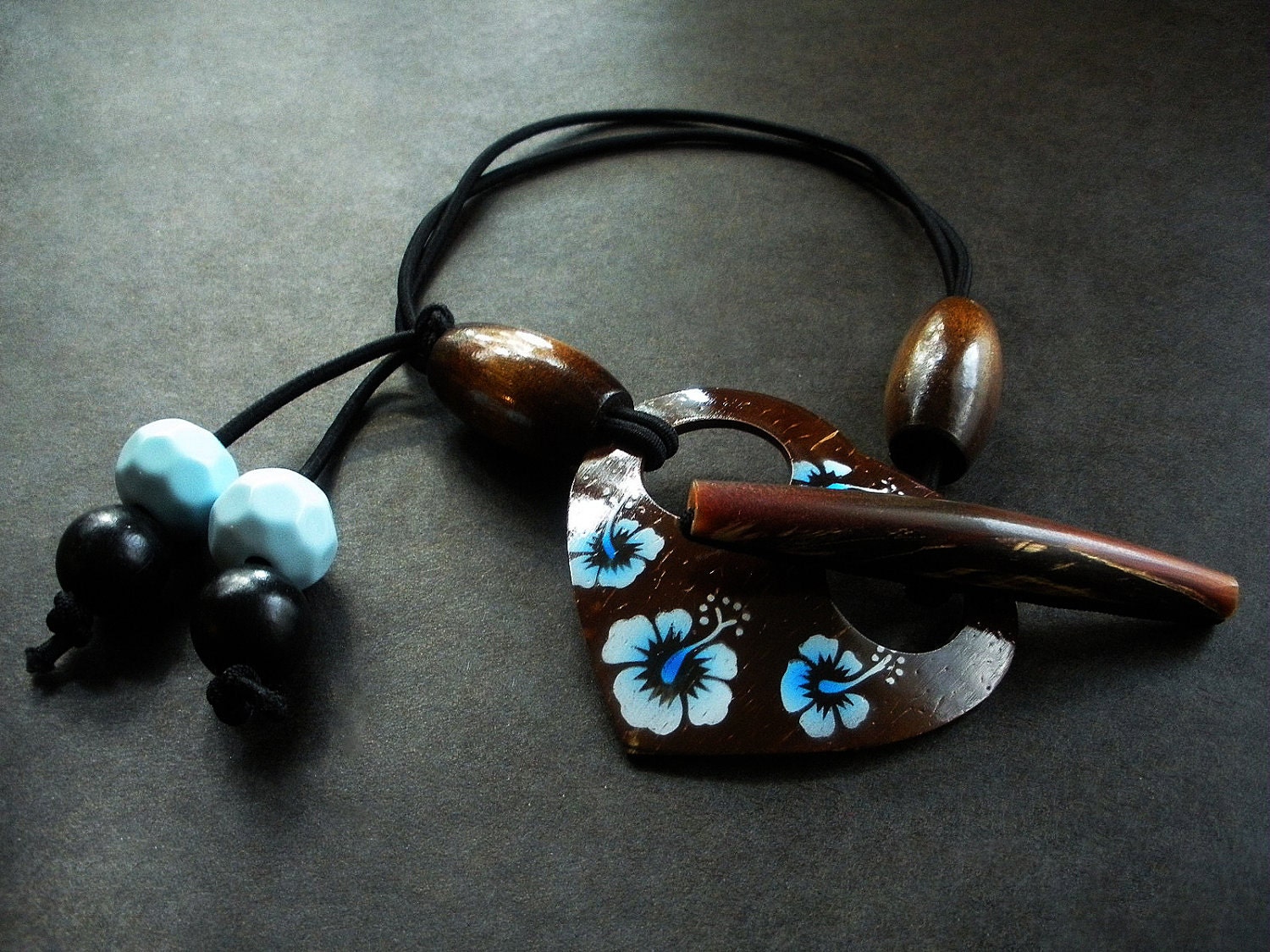 Island Heart Blue Natural Hair Tie Ponytail Holder Headband