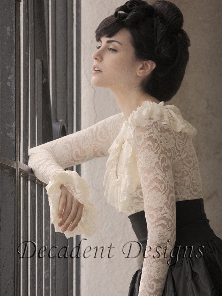 Victorian Ruffle Top in Black or Cream Lace -Made to Measure