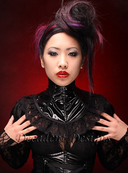 Black PVC and Lace Neck Corset