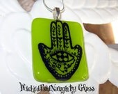 WBN Acid Green Hand of Fatima Stained Glass Necklace