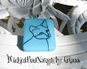 WBN Bright Turquoise Psycho Kitty Stained Glass Necklace