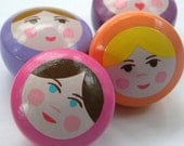Custom Made to Order Hand Painted Wood Knobs Matryoshka Babushka Dolls Set of 4