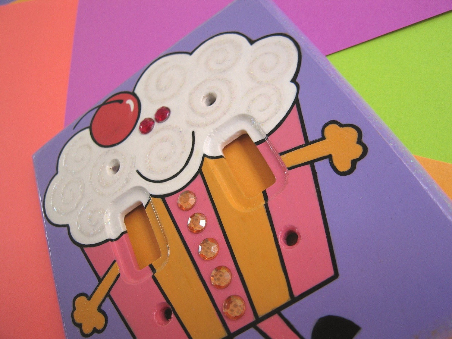 Hand Painted Wood Double Switchplate Switch Plate Miss Swirly Cupcake