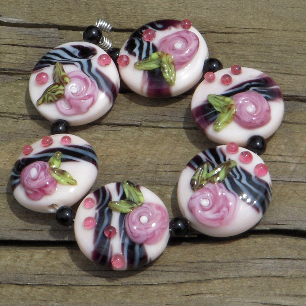 Handmade lampwork bead set, "Forget me Not"