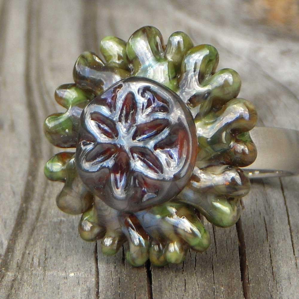 Interchangeable lampwork ring or pendant topper, "Bling"