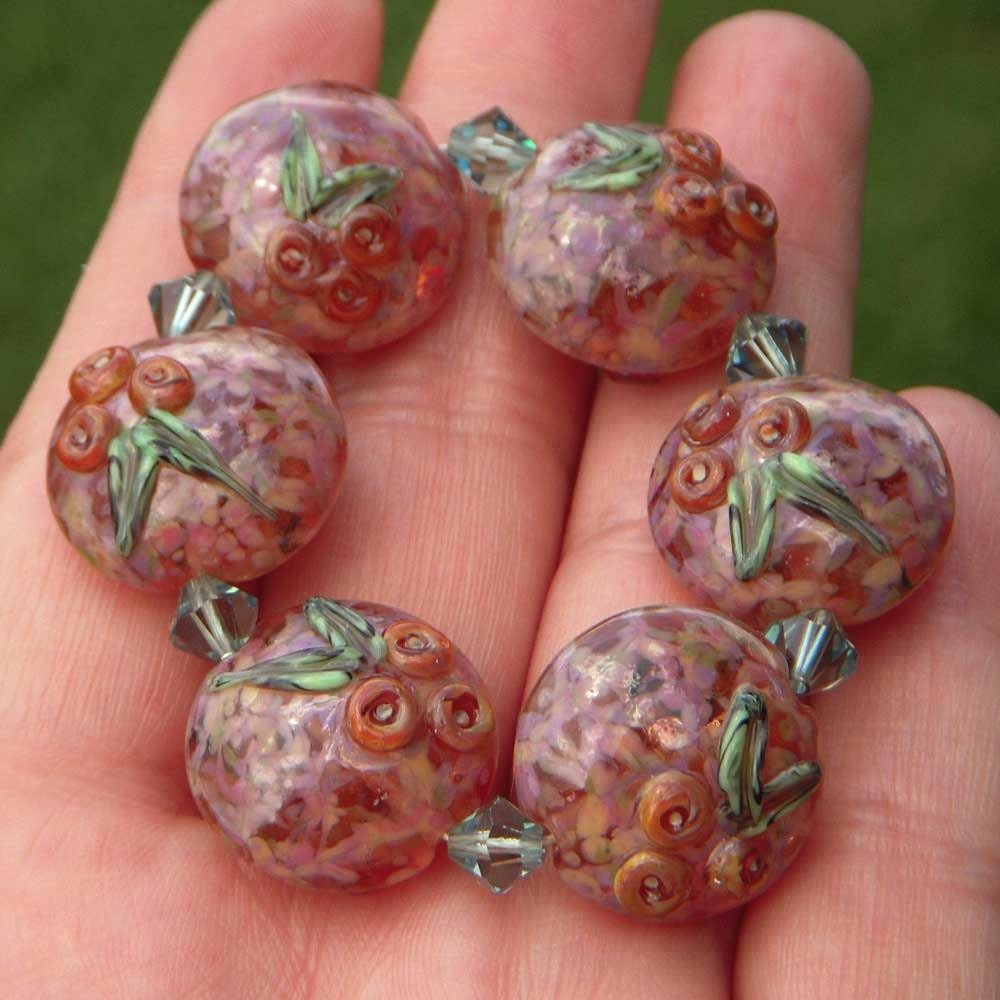 Cherry Blossoms lentils, pink handmade lampwork lentil beads
