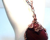 Copper Wire Wrapped Gemstone Pendant on Copper Chain