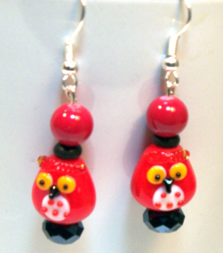 Red Owl Glass Beaded Earrings