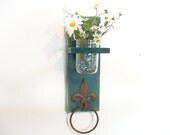 WOOD Kitchen or Bathroom Wall Shelf  with Towel Ring  fleu de lis Shabby Chic FALL