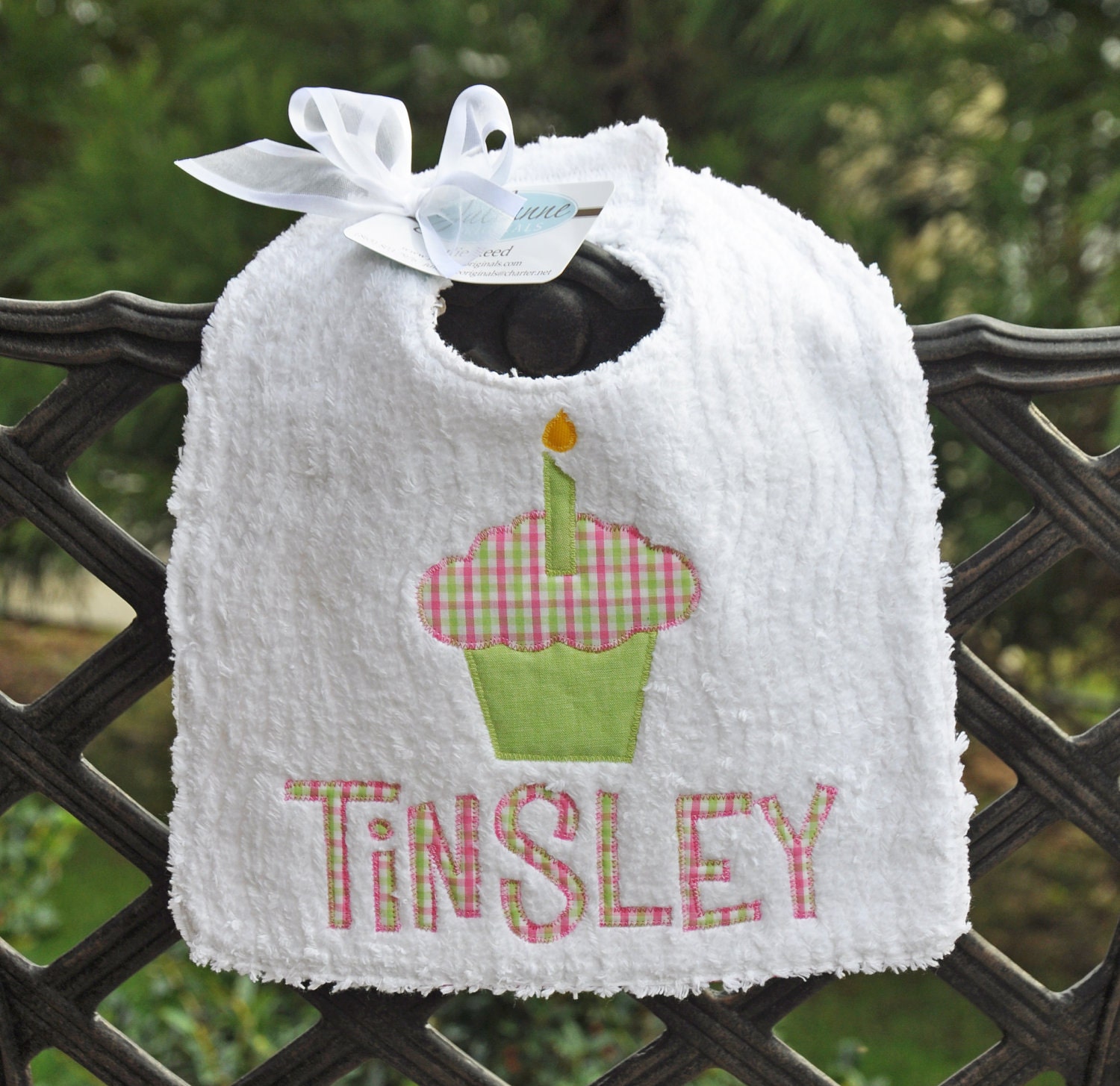 Pink Gingham 1st Birthday Custom Monogram Toddler Bib - Julianne Originals