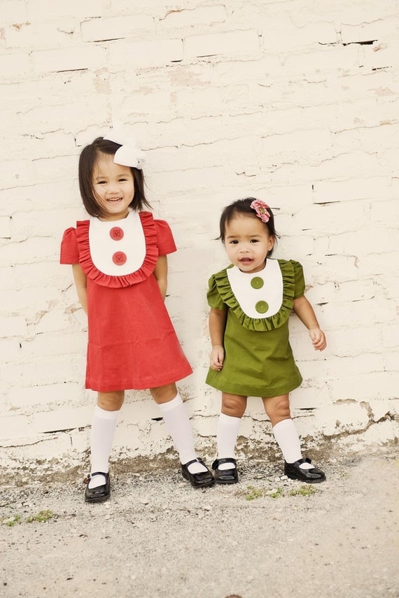 Retro 1960s Style Linen Layla dress with bib and ruffles-children clothing-girls dresses