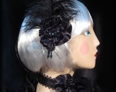 Cabaret Goth Hair Clip Gothic Burlesque Black Satin and Ostrich Feather Fascinator