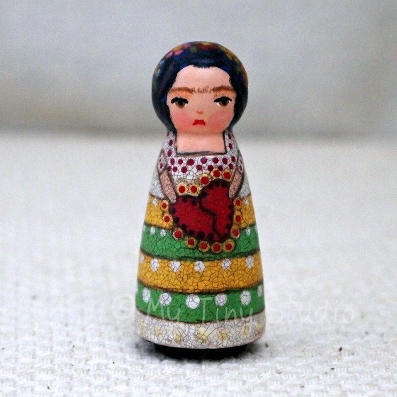 Tiny Muse Frida Doll Wooden 2" inches Tall Broken Heart