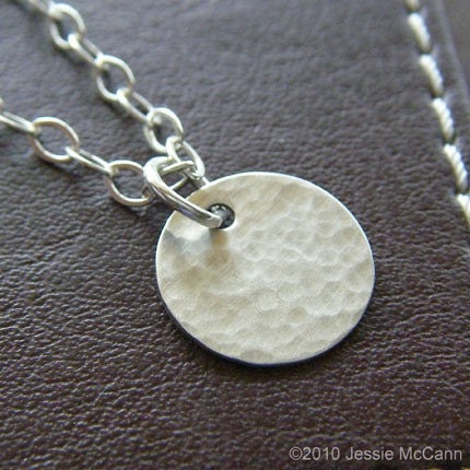 Everyday Necklace - Petite Sterling Silver Hammered Circle Necklace