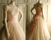 1950s Pastel Wedding Dress / Vintage Pink Tea Length Dress