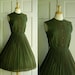 Vintage Day Dress / 1950s Olive Cotton Dress
