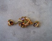 Sale Vintage JULIANA Designer Rhinestone Glass Demi Parure Brooch/Pin and Earrings Fall Autumn Colors