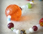 Colorful Vintage Lucite Necklace Czech glass mix beads Handmade funky asymmetrical Orange rainbow