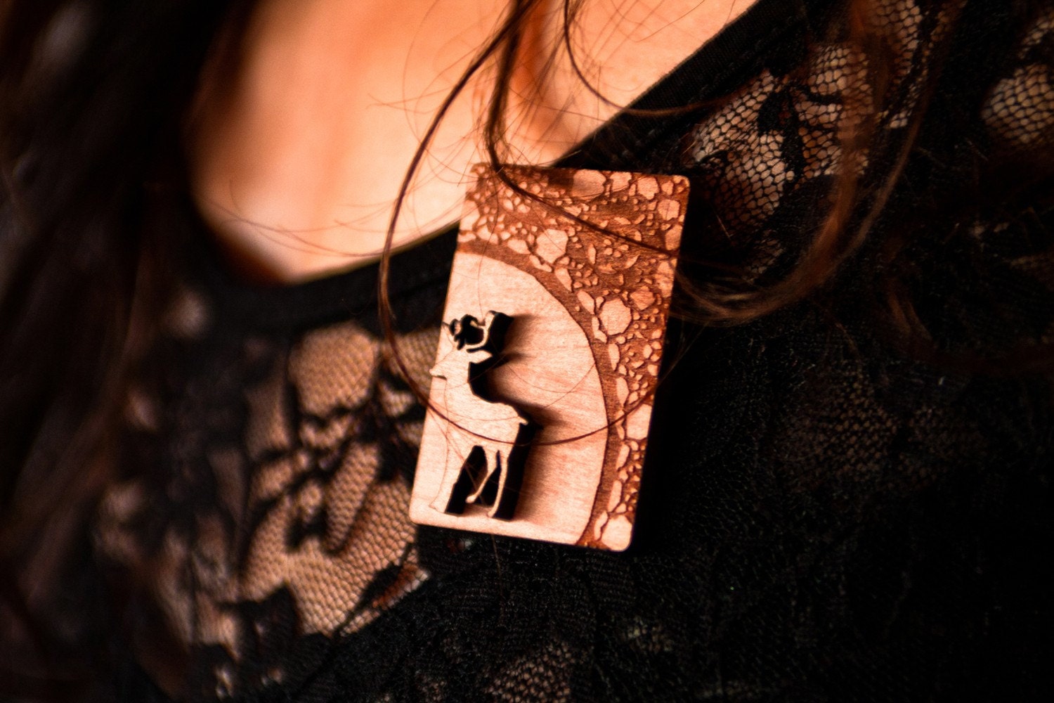 That Vintage Deer and Lace Pop-Up - Rectangle Brooch - Tasmanian Myrtle