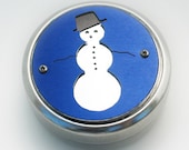 Metal Pillbox / Tin / Container with Anodized Aluminum Design - Snowman