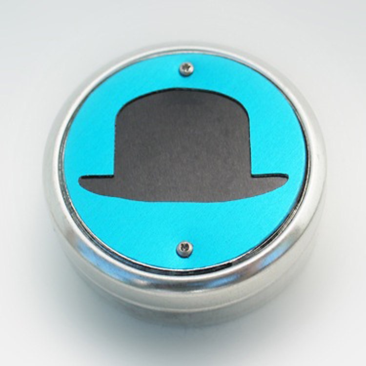 Metal Pillbox / Tin / Container with Anodized Aluminum Design - Magritte's Hat