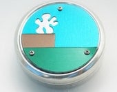 Metal Pillbox / Tin / Container with Anodized Aluminum Design - On the Dock