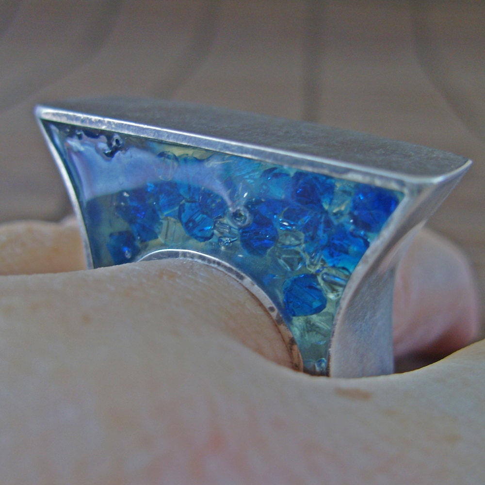 Caribbean Blues Ring Sterling Silver and Swarovski Crystals