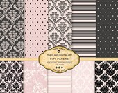 FIFI Digital Paper pack for invites, card making, digital scrapbooking Pink Damask, Parisian