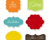 Bright Digital labels - Set of 36 or invites, card making, digital scrapbooking - Circus