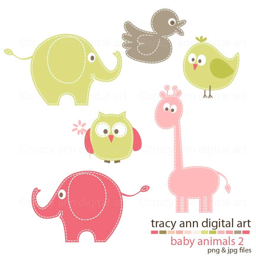 Animal Clip Art NEW baby animal clipart - giraffe elephant clip art - Set 2