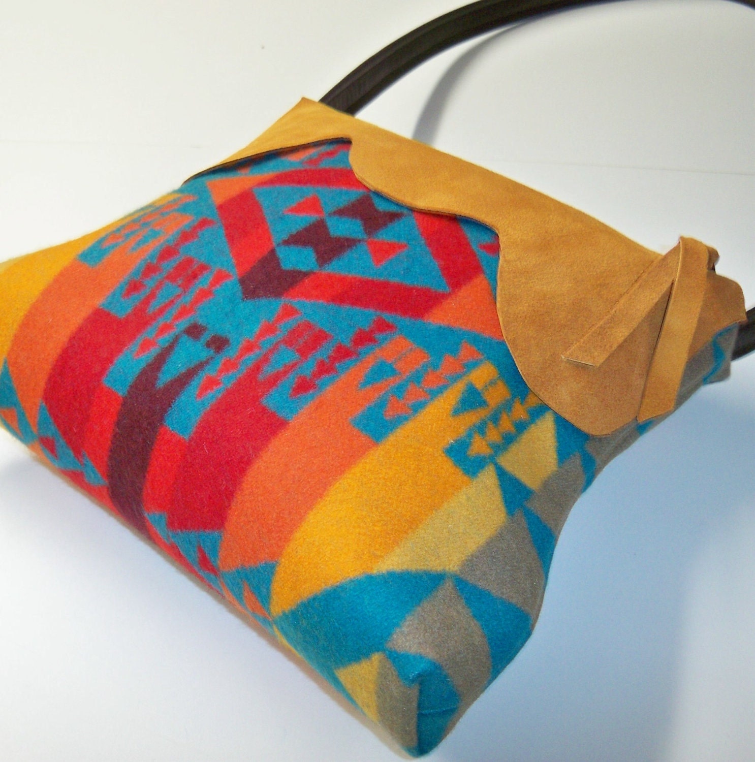 Pendleton Wool Purse Shoulder Bag Deerhide Suede Leather Trim