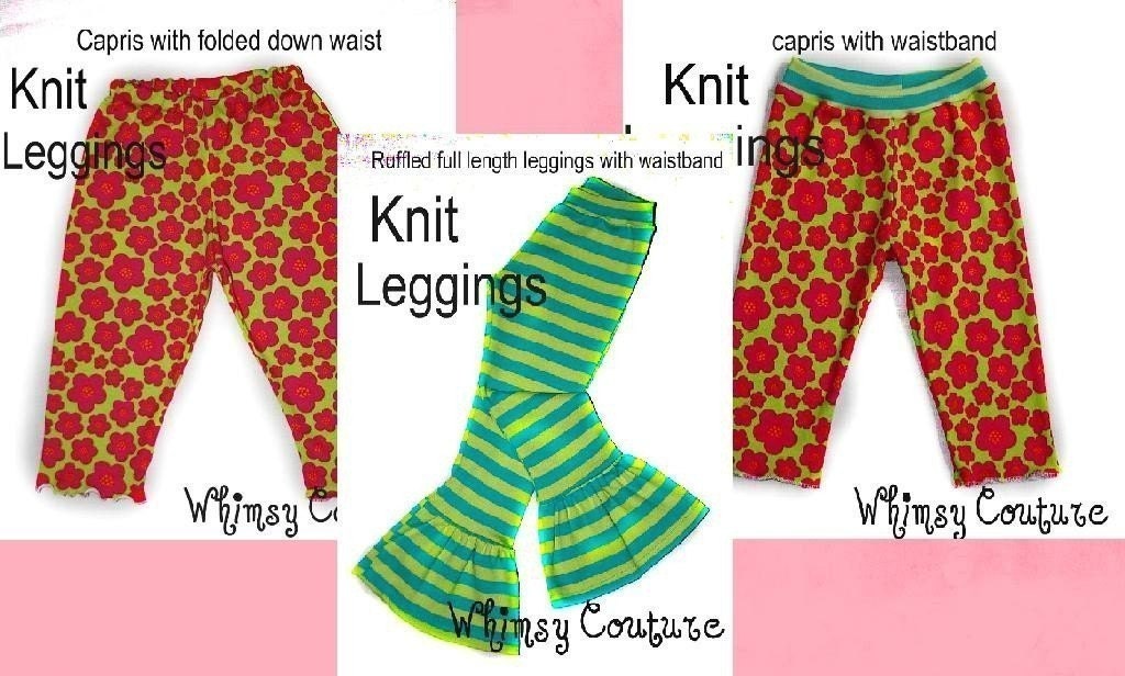 Whimsy Couture Sewing Tutorial Pattern PDF -- Knit Leggings -- 6m through 12 years Instant