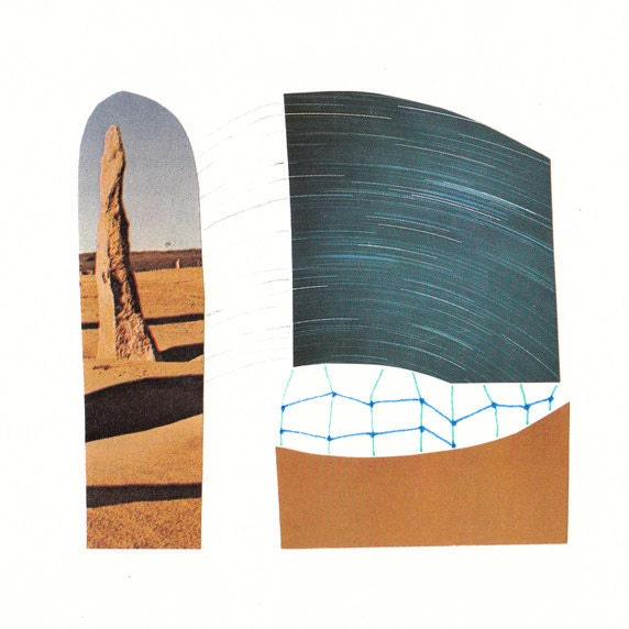 Original Mixed Media Collage on archival paper - 4" x 4" - Desert Sun and Stars