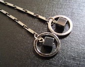 Drop Ring Chain Earrings with Square Hematite Beads
