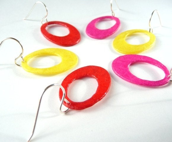 Recycled Plastic Bottle Hoops w Handmade Sterling Silver Filled Ear Wire U Pick Your Color