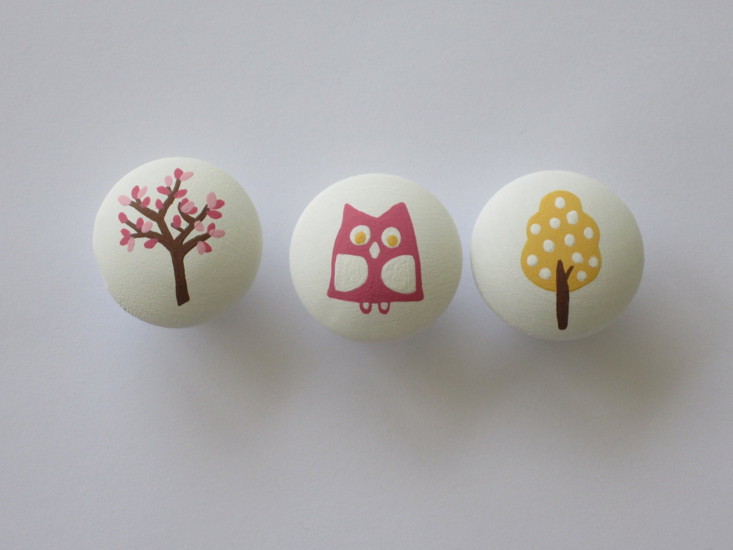 Owl owls Forest tree hand painted knobs drawer pull custom nursery