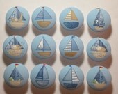 Hand painted boats animal row sailboat drawer pull knobs alligator nursery nautical giraffe elephant