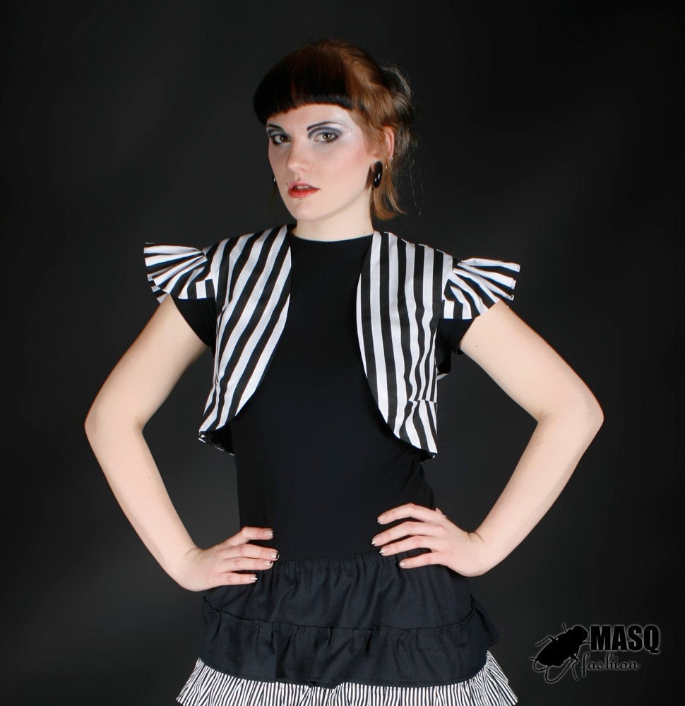 MASQ CUSTOM steampunk black and white stripes wings bolero vest. Any size