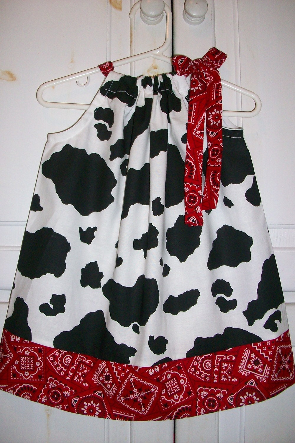 Pillowcase Dress COW and BANDANA Red Black Farm Cowgirl Western baby toddler girl by Little Sweetie Boutique