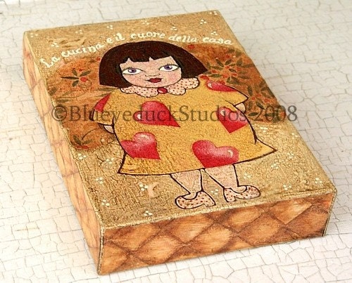 La Cucina KITCHEN BLESSING original mixed media painting contemporary Angel FoLK ArT SaLe