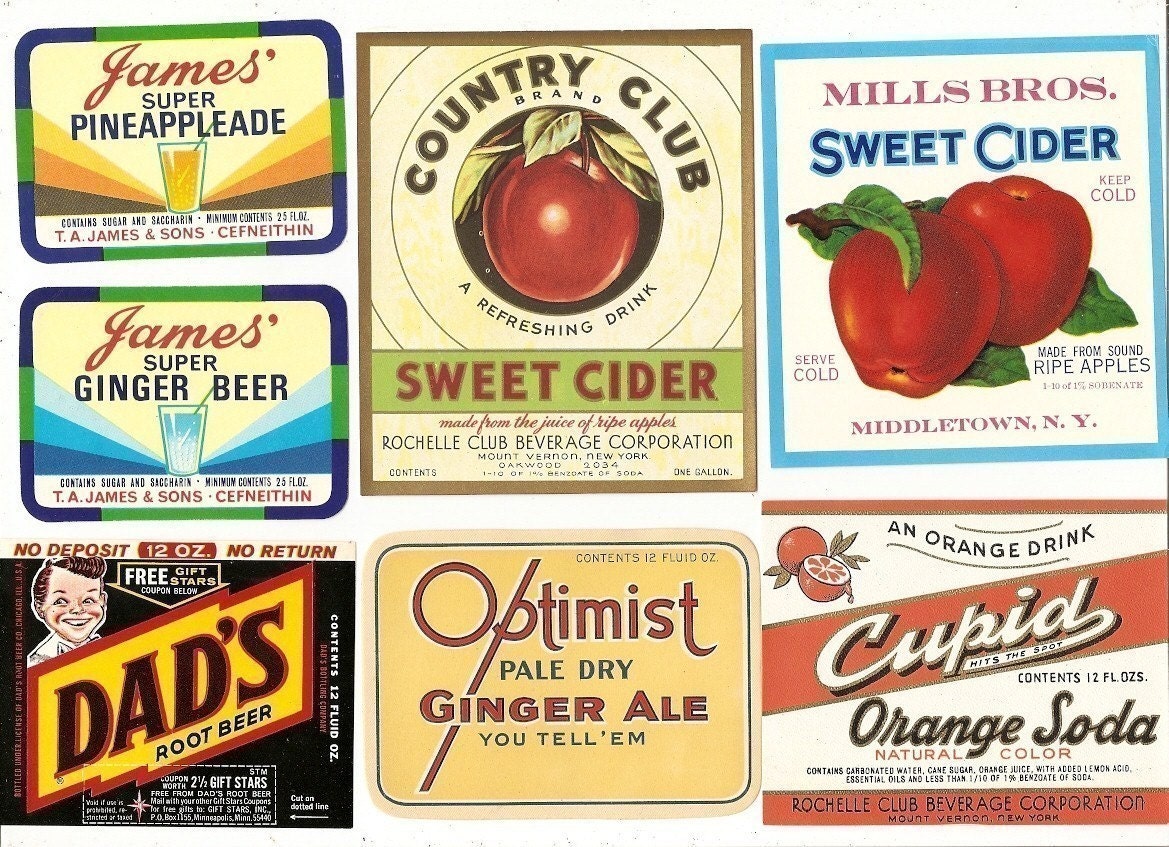 31 diff old 1930's Plus  SODA,JUICE LABELS Etc..Jockey,Optimist,Country Club Sweet Cider Etc..