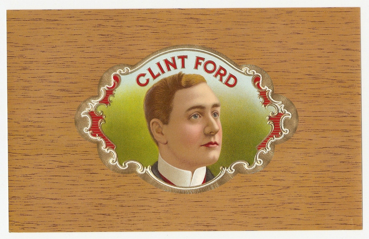 5 Old EMBOSSED CIGAR Box LABELS CLINT FORD, BIG FIVE,CONTRACT,LITTLE ALTO,CANADIAN CLUB