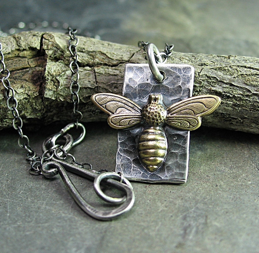 Bee Pendant Sterling Silver and Brass - Bee My Honey