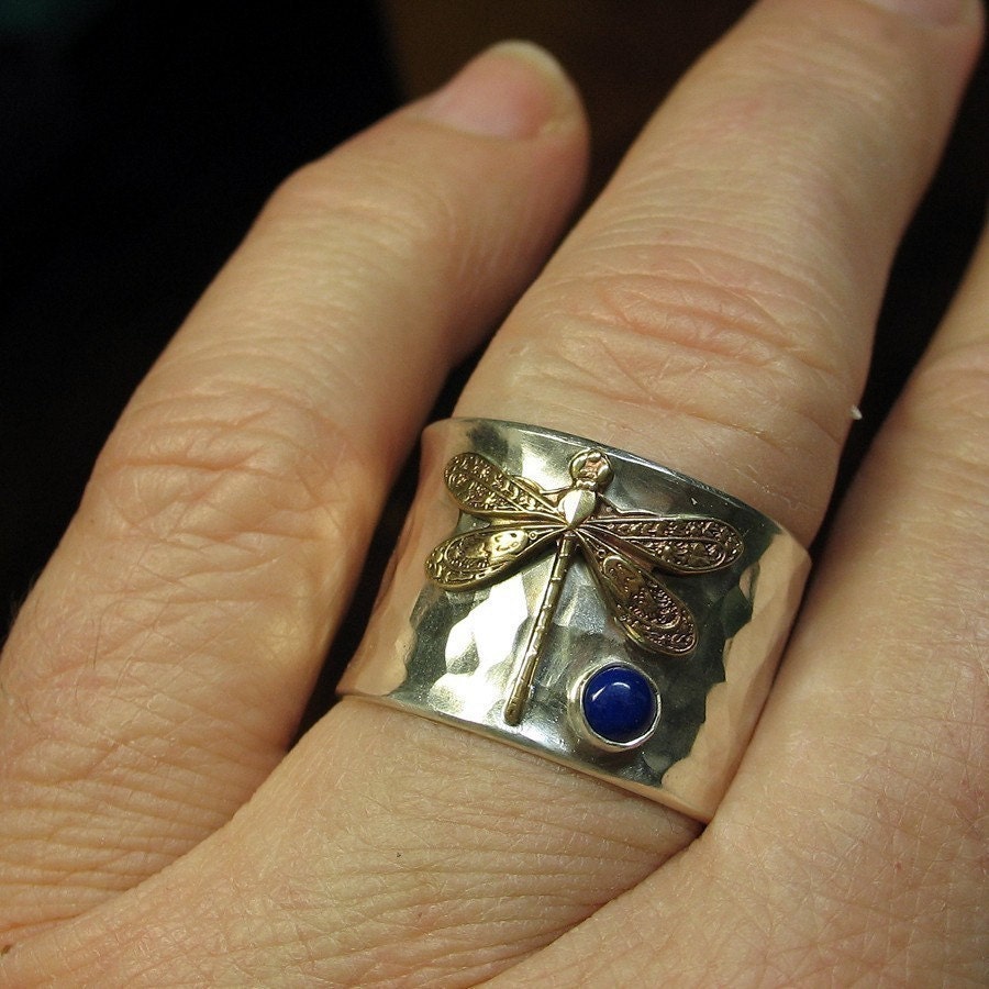 Sterling Silver Dragonfly Ring with choice of Stone - Dragonfly Treasure